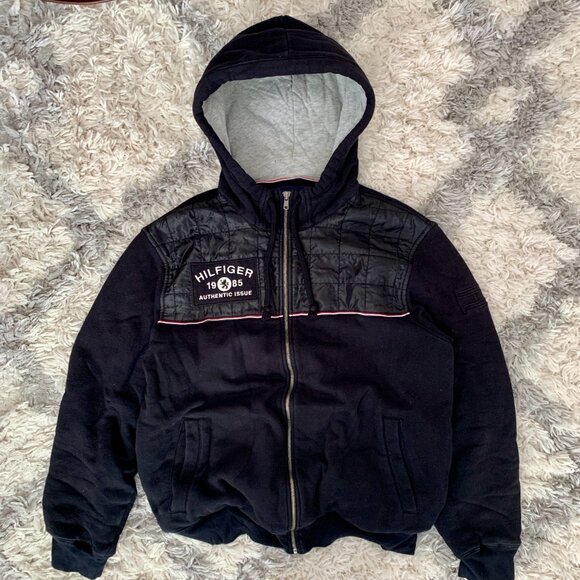 Vintage Insulated Jacket w/ Hood Large Tommy Hilfiger Full Zip Lined Heavy - Picture 10 of 10